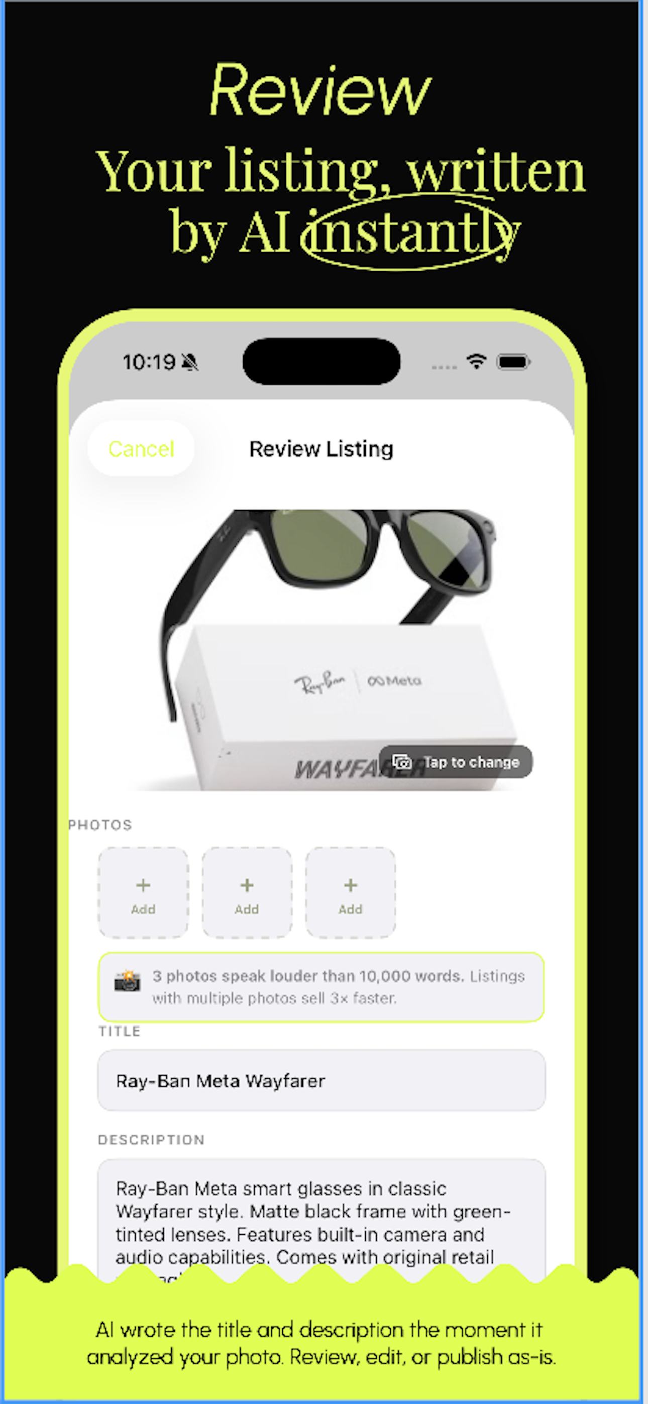 EzList app — AI-generated listing review